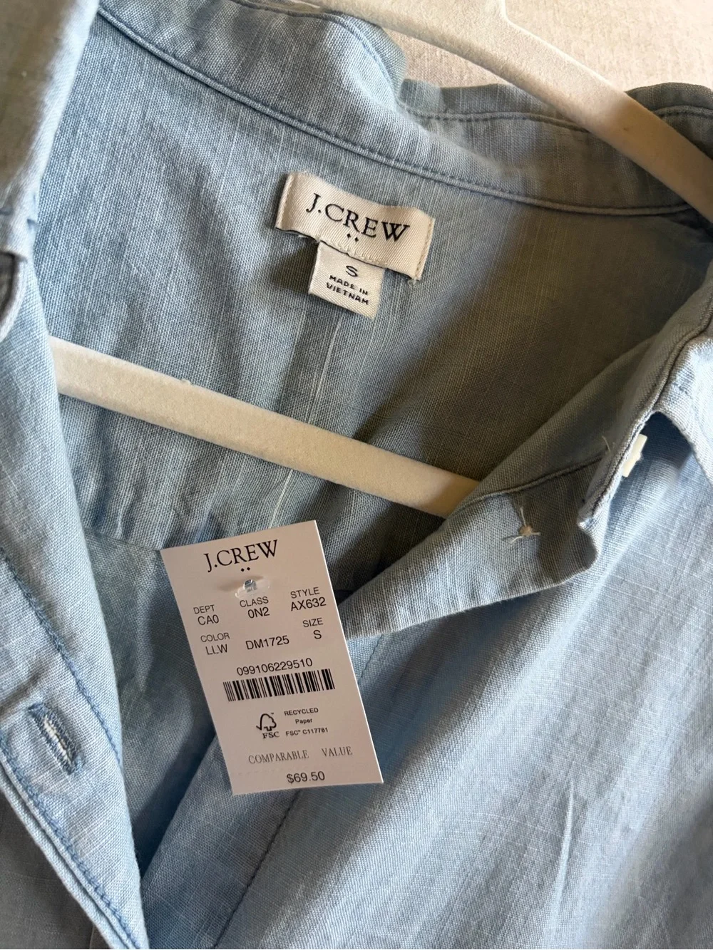 J.Crew Light Blue Chambray Sleeveless Button-Down Top